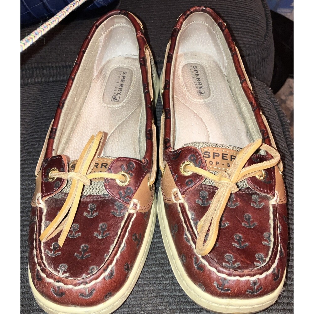 Sperry Burgandy Angelfish Leather Anchor Embossed Top Sider Boat Shoe Size 7.5